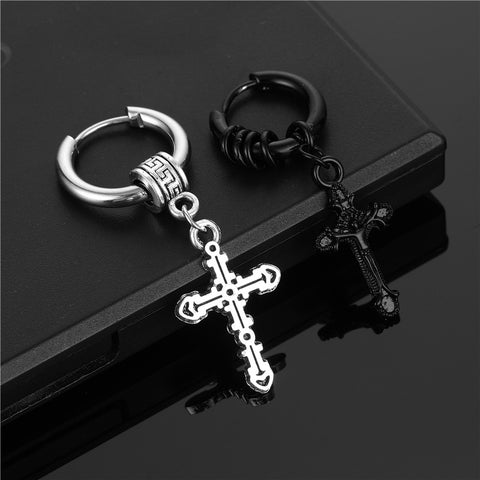 1Pcs Black Silver Color Gothic Cross Rock Ear Ring