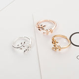 Elegant Adjustable Olive Tree Branch Leaves Open Ring