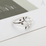 Elegant Adjustable Olive Tree Branch Leaves Open Ring