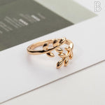 Elegant Adjustable Olive Tree Branch Leaves Open Ring